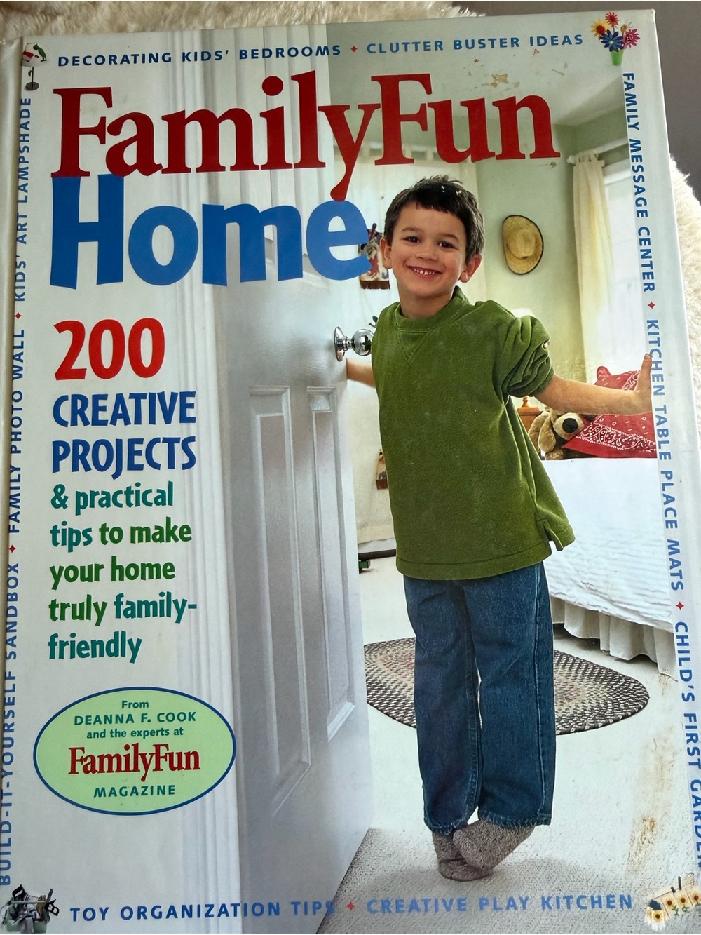 FamilyFun Boock collage with yellow, red, blue, green accents